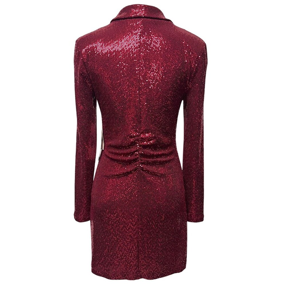 NWT MEDIUM JUNIORS Emerald Sundae Red Sequin Tuxedo Bodycon Christmas Dress - Picture 5 of 13
